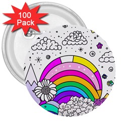 Rainbow Fun Cute Minimal Doodle Drawing Art 3  Buttons (100 Pack)  by uniart180623