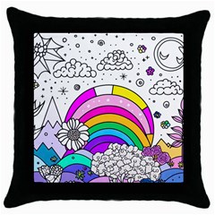 Rainbow Fun Cute Minimal Doodle Drawing Art Throw Pillow Case (black) by uniart180623