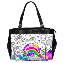 Rainbow Fun Cute Minimal Doodle Drawing Art Oversize Office Handbag (2 Sides) by uniart180623