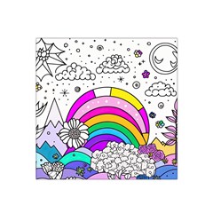 Rainbow Fun Cute Minimal Doodle Drawing Art Satin Bandana Scarf 22  X 22  by uniart180623