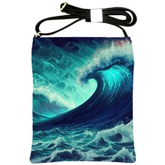 Ai Generated Waves Ocean Sea Tsunami Nautical Fantasy Shoulder Sling Bag by uniart180623