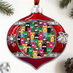 Cat Funny Colorful Pattern Metal Snowflake And Bell Red Ornament by uniart180623