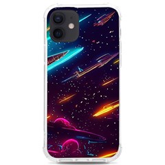 Night Sky Neon Spaceship Drawing Iphone 12/12 Pro Tpu Uv Print Case by Ravend