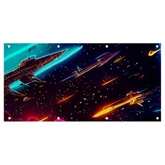 Night Sky Neon Spaceship Drawing Banner And Sign 8  X 4  by Ravend