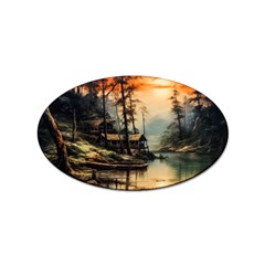 Fantasy Landscape Foggy Mysterious Sticker (oval) by Ravend