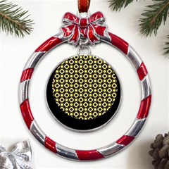  Mazipoodles Yellow Donuts Polka Dot Metal Red Ribbon Round Ornament by Mazipoodles