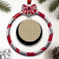 Mazipoodles Olive White Donuts Polka Dot Metal Red Ribbon Round Ornament by Mazipoodles