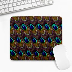 Peacock-feathers-bird-plumage Large Mousepad by Ravend