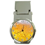 Texture Pattern Macro Glass Of Beer Foam White Yellow Bubble Money Clip Watches Front