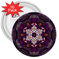 Rosette Kaleidoscope Mosaic Abstract Background Art 3  Buttons (10 Pack)  by Simbadda