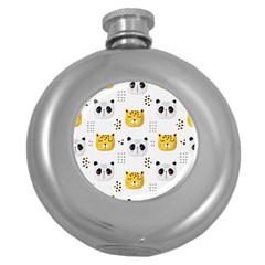 Seamless Pattern Cute Animals Round Hip Flask (5 Oz) by Simbadda