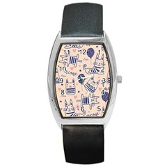 Cute Cats Doodle Seamless Pattern With Funny Characters Barrel Style Metal Watch by Simbadda