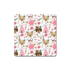 Pink Animals Pattern Square Magnet by Simbadda