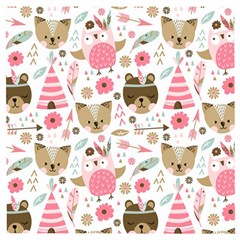 Pink Animals Pattern Wooden Puzzle Square by Simbadda