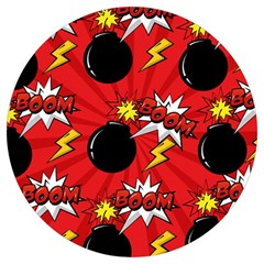 Pop Art Comic Pattern Bomb Boom Explosion Background Round Trivet by Simbadda