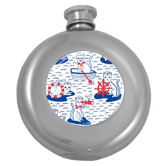 Nautical Cats Seamless Pattern Round Hip Flask (5 Oz) by Simbadda