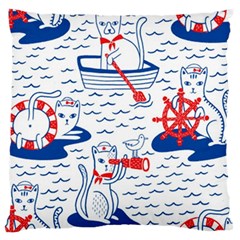 Nautical Cats Seamless Pattern Large Cushion Case (one Side) by Simbadda