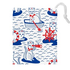 Nautical Cats Seamless Pattern Drawstring Pouch (5xl) by Simbadda