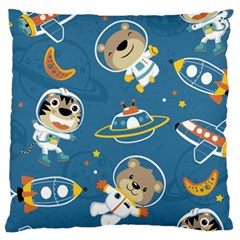 Seamless-pattern-funny-astronaut-outer-space-transportation Large Premium Plush Fleece Cushion Case (two Sides) by Simbadda