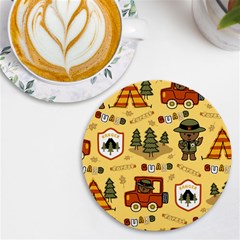 Seamless Pattern Funny Ranger Cartoon Uv Print Round Tile Coaster by Simbadda