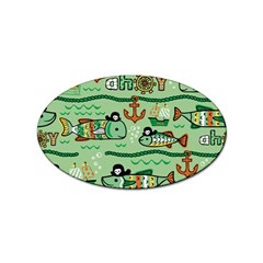 Seamless Pattern Fishes Pirates Cartoon Sticker (oval) by Simbadda