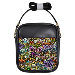 Graffiti Word Seamless Pattern Girls Sling Bag by Simbadda