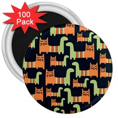 Seamless-pattern-with-cats 3  Magnets (100 Pack) by Simbadda