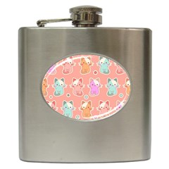 Cute-kawaii-kittens-seamless-pattern Hip Flask (6 Oz) by Simbadda