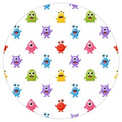 Seamless-pattern-cute-funny-monster-cartoon-isolated-white-background Round Trivet by Simbadda