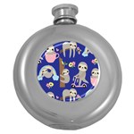 Hand-drawn-cute-sloth-pattern-background Round Hip Flask (5 oz) Front