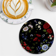 Floral-folk-fashion-ornamental-embroidery-pattern Uv Print Round Tile Coaster by Simbadda