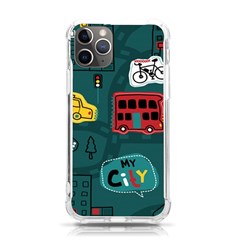 Seamless-pattern-hand-drawn-with-vehicles-buildings-road Iphone 11 Pro 5 8 Inch Tpu Uv Print Case by Simbadda