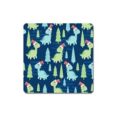 Cute-dinosaurs-animal-seamless-pattern-doodle-dino-winter-theme Square Magnet by Simbadda