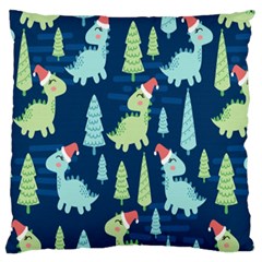 Cute-dinosaurs-animal-seamless-pattern-doodle-dino-winter-theme Large Cushion Case (one Side) by Simbadda