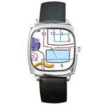 Sketch Line Art Doodles Design Square Metal Watch Front