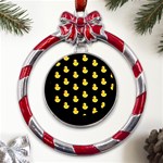 Rubber duck Metal Red Ribbon Round Ornament Front