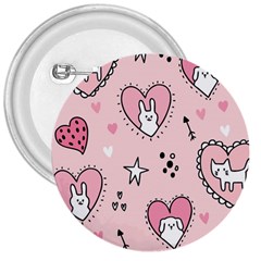 Cartoon Cute Valentines Day Doodle Heart Love Flower Seamless Pattern Vector 3  Buttons by Bangk1t