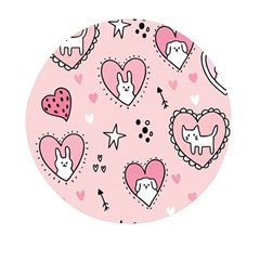 Cartoon Cute Valentines Day Doodle Heart Love Flower Seamless Pattern Vector Mini Round Pill Box by Bangk1t