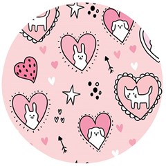 Cartoon Cute Valentines Day Doodle Heart Love Flower Seamless Pattern Vector Wooden Bottle Opener (round) by Bangk1t