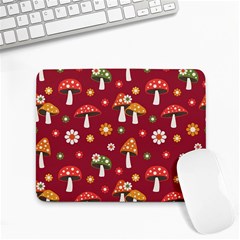 Woodland Mushroom And Daisy Seamless Pattern On Red Backgrounds Small Mousepad by Amaryn4rt