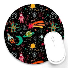 Seamless Pattern Space Round Mousepad by Amaryn4rt