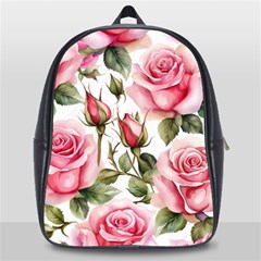 Flower Rose Pink School Bag (large) by Ravend