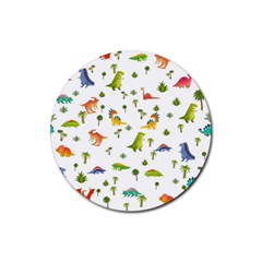 Vector Baby Dino Seamless Pattern Rubber Coaster (round) by Grandong