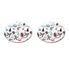 Christmas Themed Collage Winter House New Year Cufflinks (oval) by Grandong