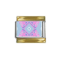 Bohemian Chintz Illustration Pink Blue White Gold Trim Italian Charm (9mm) by Mazipoodles