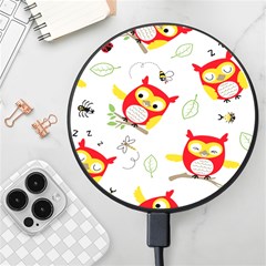 Seamless-pattern-vector-owl-cartoon-with-bugs Wireless Fast Charger(black) by pakminggu