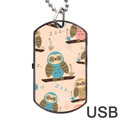 Seamless-pattern-owls-dream-cute-style-pajama-fabric Dog Tag Usb Flash (two Sides) by pakminggu