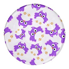 Purple-owl-pattern-background Round Glass Fridge Magnet (4 Pack) by pakminggu