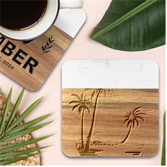 Nature Tropical Palm Trees Sunset Marble Wood Coaster (square) by uniart180623