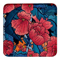 Flower Classic Japanese Art Square Glass Fridge Magnet (4 Pack) by Cowasu